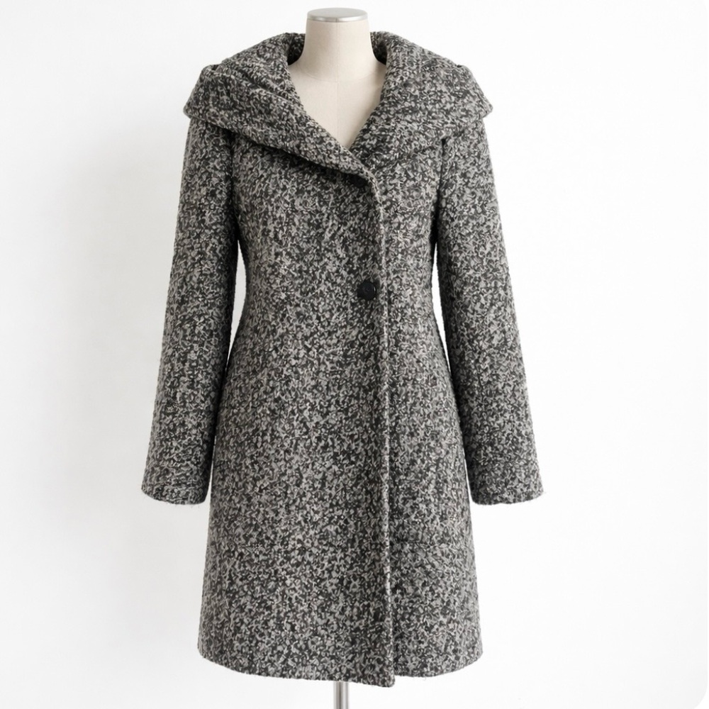Calvin Klein Wool Blend Boucle Hooded Coat, Gray, 8 - Picture 2 of 7